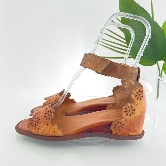 L'Artiste Niarah Sandals Women's 40 9 Brown Leather Ankle Strap Y2K Boho Wedge - Picture 5 of 15